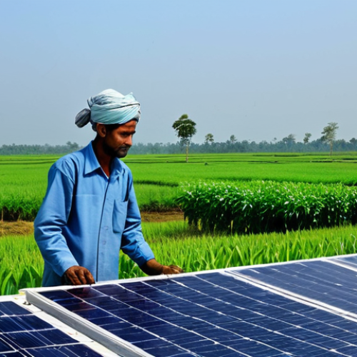 **

A solar panel installation in rural Bangladesh, fully clothed workers installing panels on a rooftop, lush green fields in the background, clear sky, appropriate content, safe for work, professional, perfect anatomy, natural proportions, high-quality photo.

**