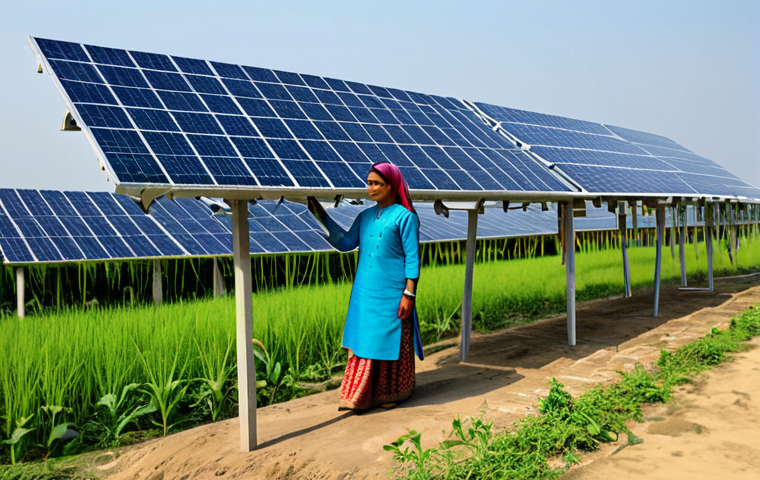 **
"A professional Bengali woman, fully clothed in a modest salwar kameez, working at a bright and modern solar panel installation site in rural Bangladesh. Safe for work, appropriate content, perfect anatomy, natural proportions, family-friendly, showcasing sustainable energy solutions."
**