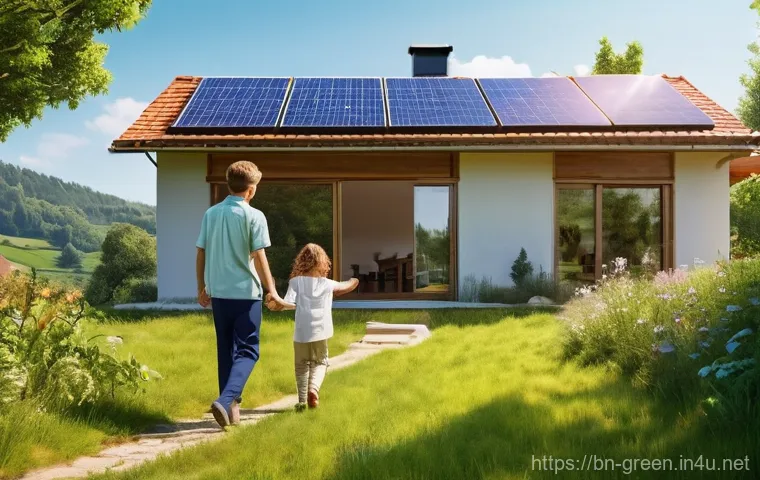 녹색산업 최신 트렌드 - **Renewable Energy in a Scenic Setting:**
    A serene, sunlit landscape featuring a traditional, mo...