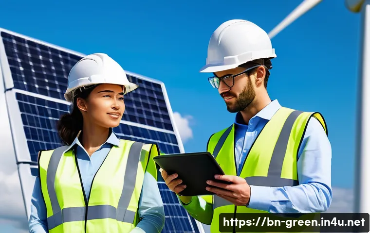 녹색산업 전문가 직무 분석 - **Prompt 1: Renewable Energy Pioneers**
    "A diverse group of young, enthusiastic engineers, both ...