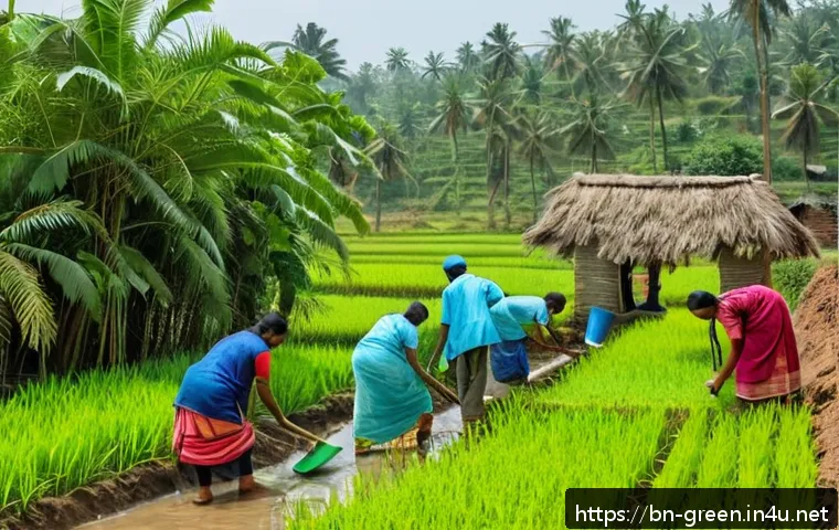 녹색산업 현장 실습 - A detailed scene of a diverse group of Bengali environmental volunteers working on a water conservat...
