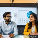 Home 23 녹색산업 연봉 인상 - A professional Bengali man and woman in business casual attire attending an environmental technology...