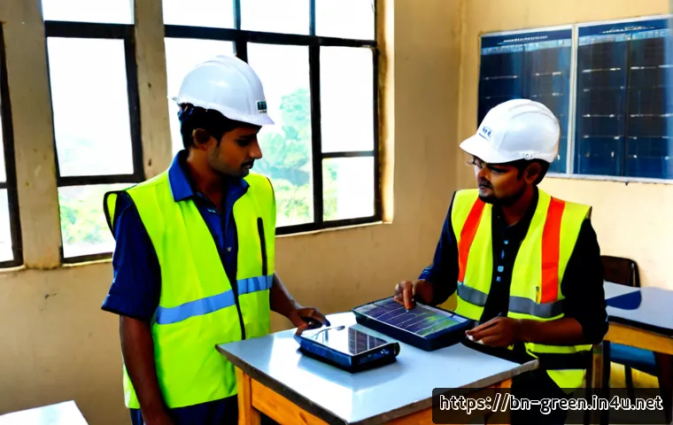 녹색산업 직무 기술 향상 방법 - Photorealistic renewable energy training workshop in Bangladesh, a focused young professional studyi...