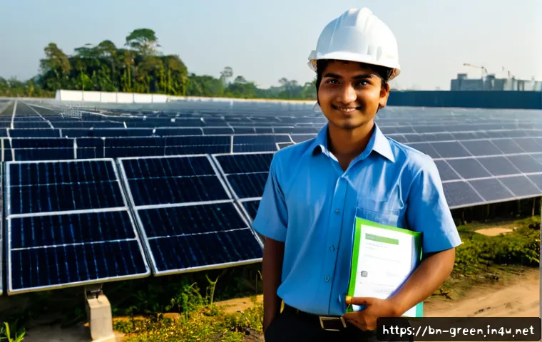 녹색산업 자격증 취득 후 커리어 - Photorealistic career success scene in Bangladesh: a confident young environmental professional wear...